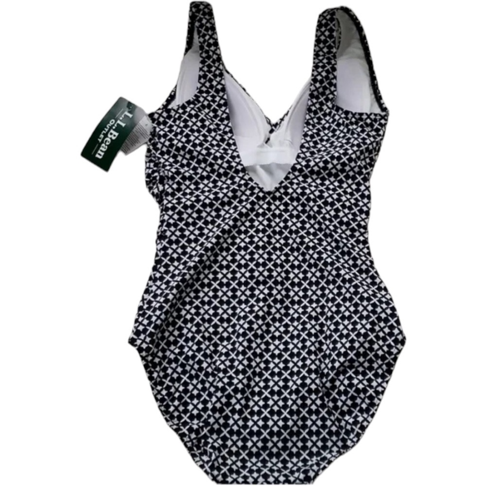 LL Bean ✘ Black Diamonds One Piece UPF Crossover Geometric Slimming Swim Suit - Picture 4 of 5